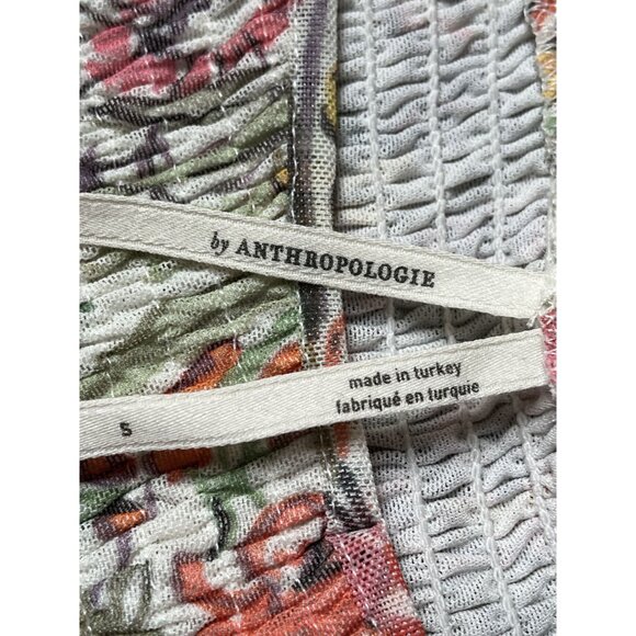 By Anthropologie Aurelia Floral Smocked Mesh Net Top Small Puff Sleeve - Picture 8 of 12